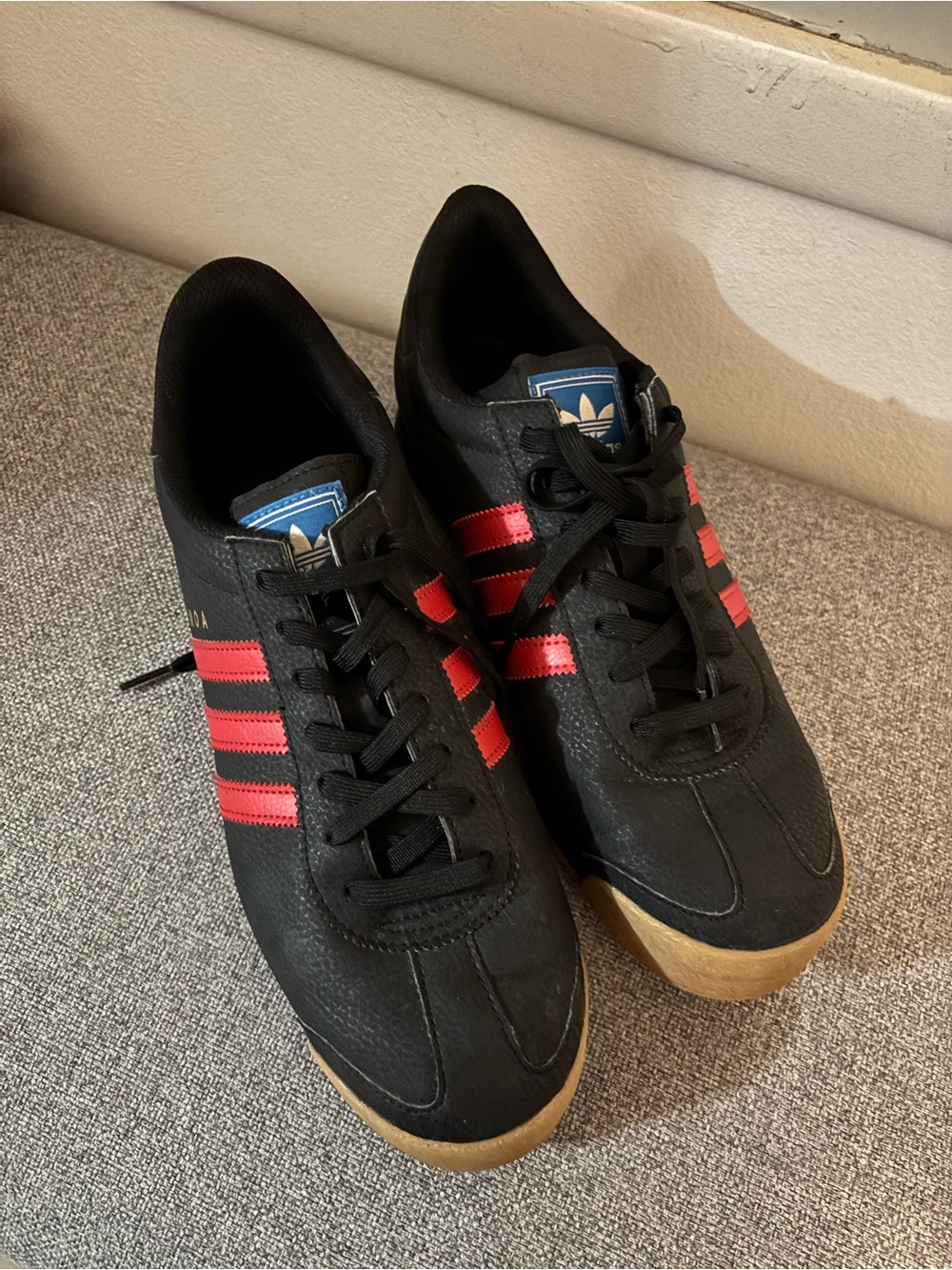 adidas Black Sneakers with Red Stripes and Gum Sole